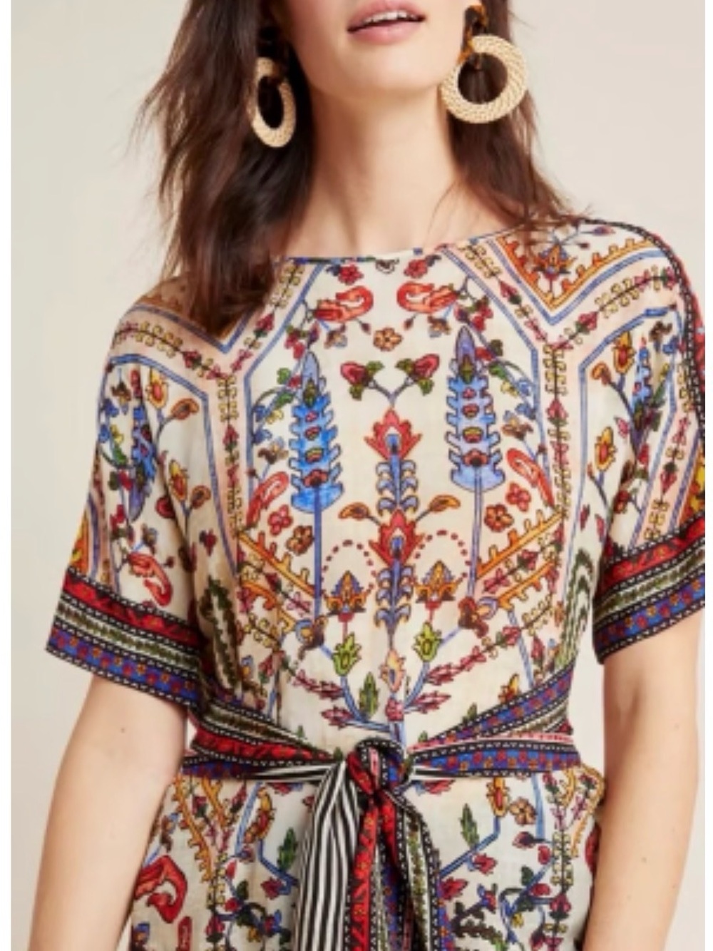 Vineet Bahl for Anthropologie Meknes Boho Tie Blouse with Embroidered Sleeves